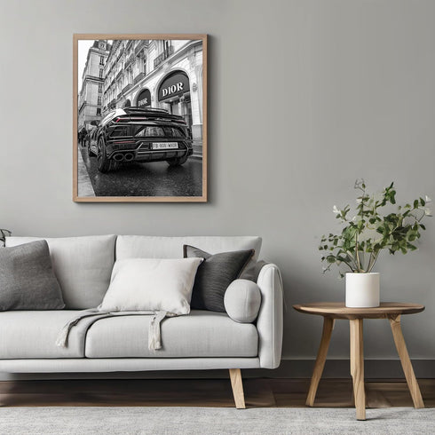 Posterizer 1 pcs-modern chic black car passing by luxury stores 2-Photography Art- Gift for Women, Fashionistas, Designer Fashion Fans-Decor for H...